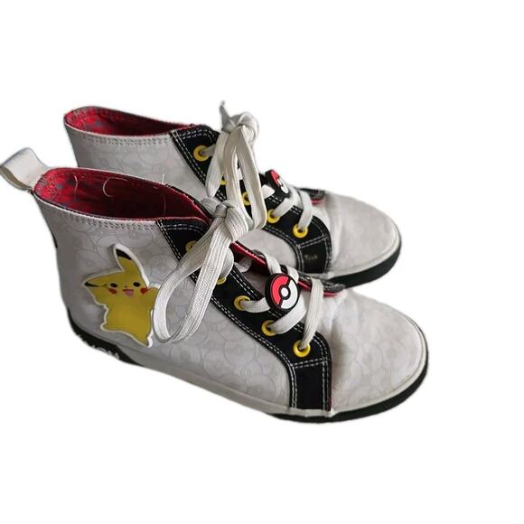 Ground Up White Pokemon Pikachu Lace Up High Top Sneakers Shoes Boys Size 4 - Picture 1 of 7